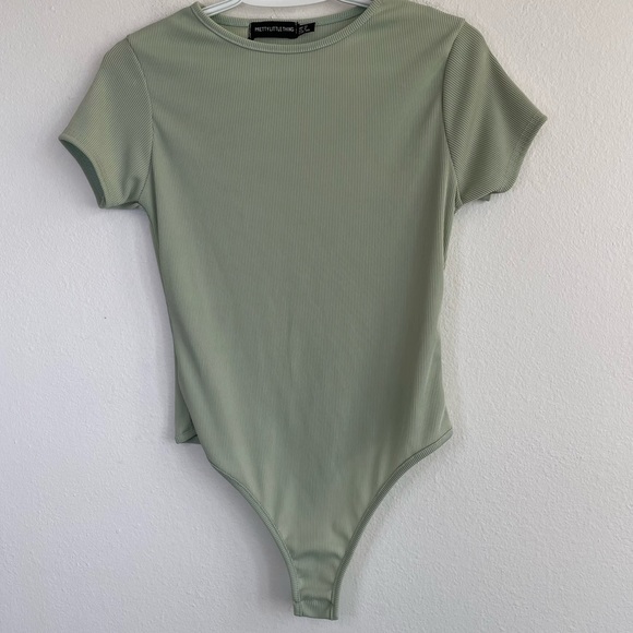 PrettyLittleThing Tops - PRETTYLITTLETHING LIGHT GREEN RIBBED SHORT SLEEVE BODYSUIT